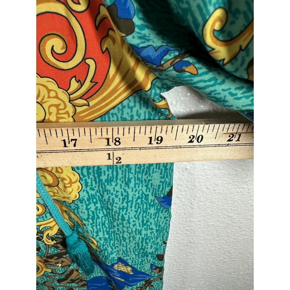 Urban CoCo Tunic‎ Top Womens Medium Teal Orange Baroque Print Tassel Tie Blouse - Picture 7 of 10